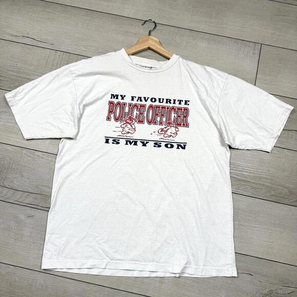 Vintage 90s ‘My Favorite Police Is My Son’ Tee White XL Canada Made Humor Funny - Picture 1 of 7